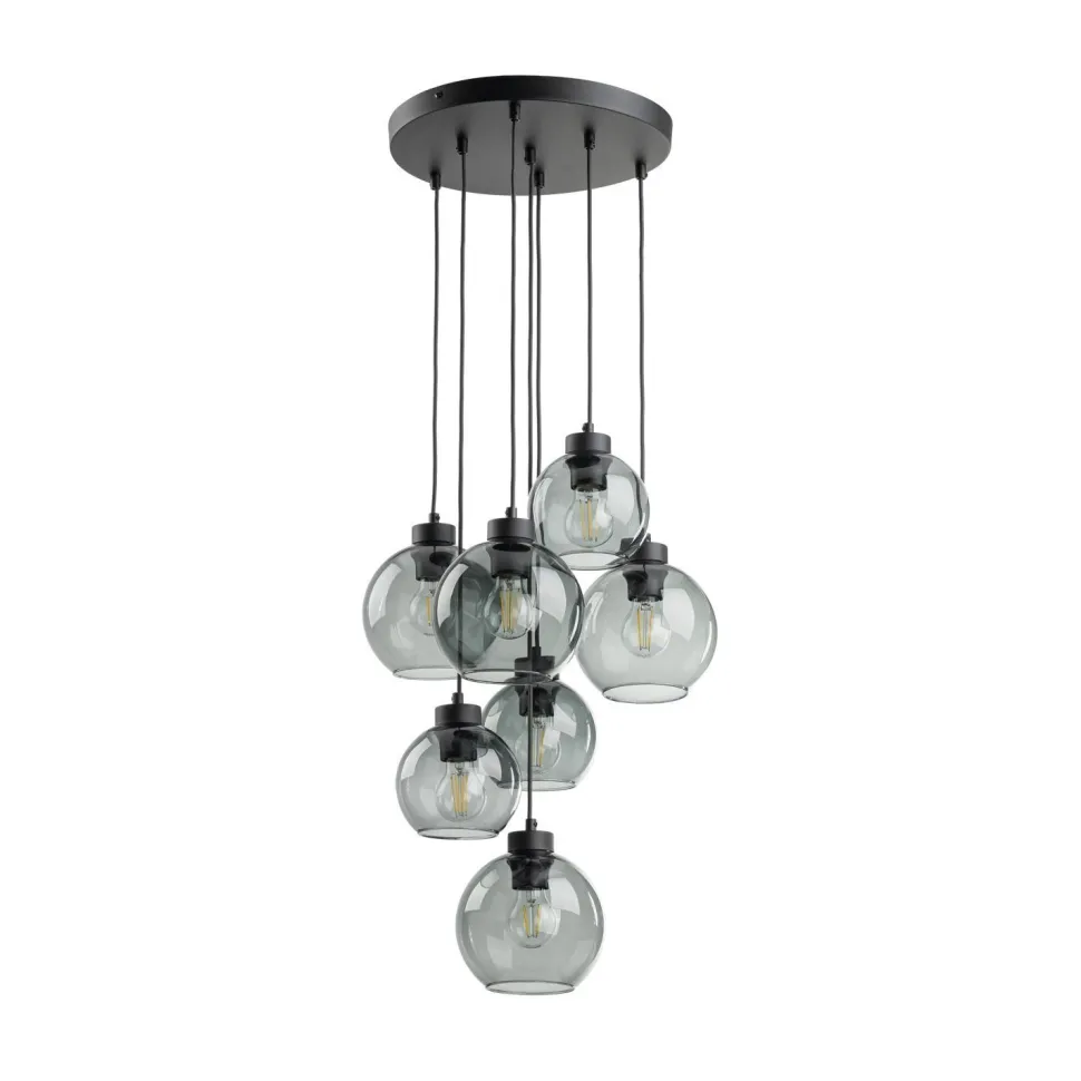 Hängeleuchte Rauchglas 7x E27 verstellbar Kugelschirme
