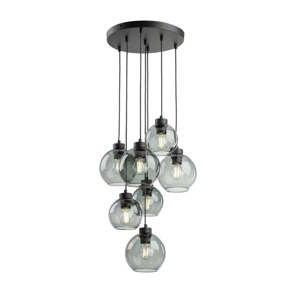Hängeleuchte Rauchglas 7x E27 verstellbar Kugelschirme