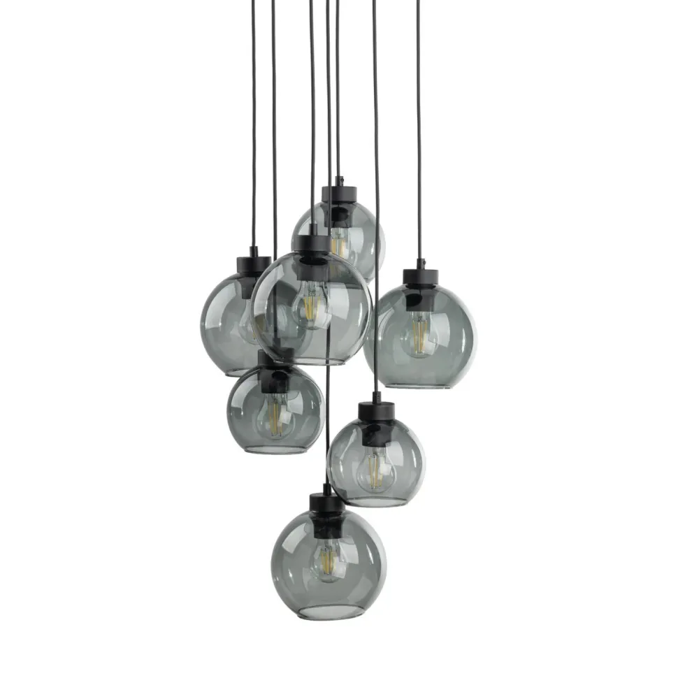 Hängeleuchte Rauchglas 7x E27 verstellbar Kugelschirme