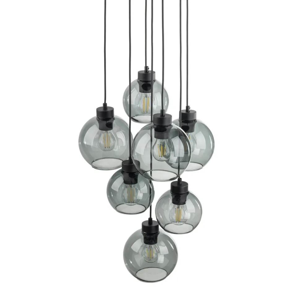 Hängeleuchte Rauchglas 7x E27 verstellbar Kugelschirme