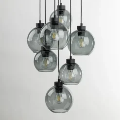 Hängeleuchte Rauchglas 7x E27 verstellbar Kugelschirme