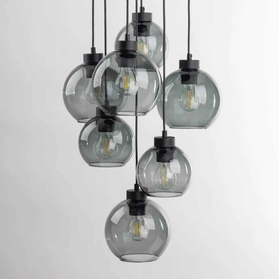 Hängeleuchte Rauchglas 7x E27 verstellbar Kugelschirme