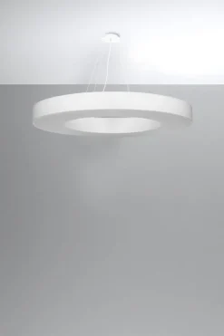 Hängeleuchte Ring Weiß Ø 90 cm rund 8x E27 Stoff