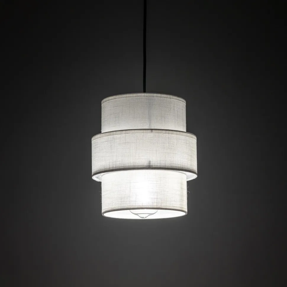 Hängeleuchte rund Ø 20 cm Weiß Schwarz E27 Stoff Metall