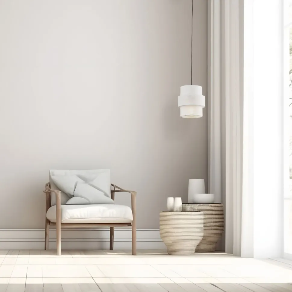 Hängeleuchte rund Ø 20 cm Weiß Schwarz E27 Stoff Metall