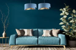 Hängeleuchte rund D: 50 cm E27 Blau Gold Stoff Velours Optik