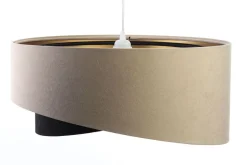 Hängeleuchte rund D: 50 cm E27 Stoff Beige Schwarz Gold