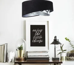 Hängeleuchte rund D: 50 cm Stoff Velours Optik Schwarz Weiß