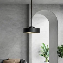 Hängeleuchte rund Schwarz matt Gold E27 D: 20 cm