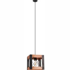 Hängeleuchte Rustikal verstellbar E27 Metall Holz Schwarz