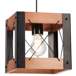 Hängeleuchte Rustikal verstellbar E27 Metall Holz Schwarz