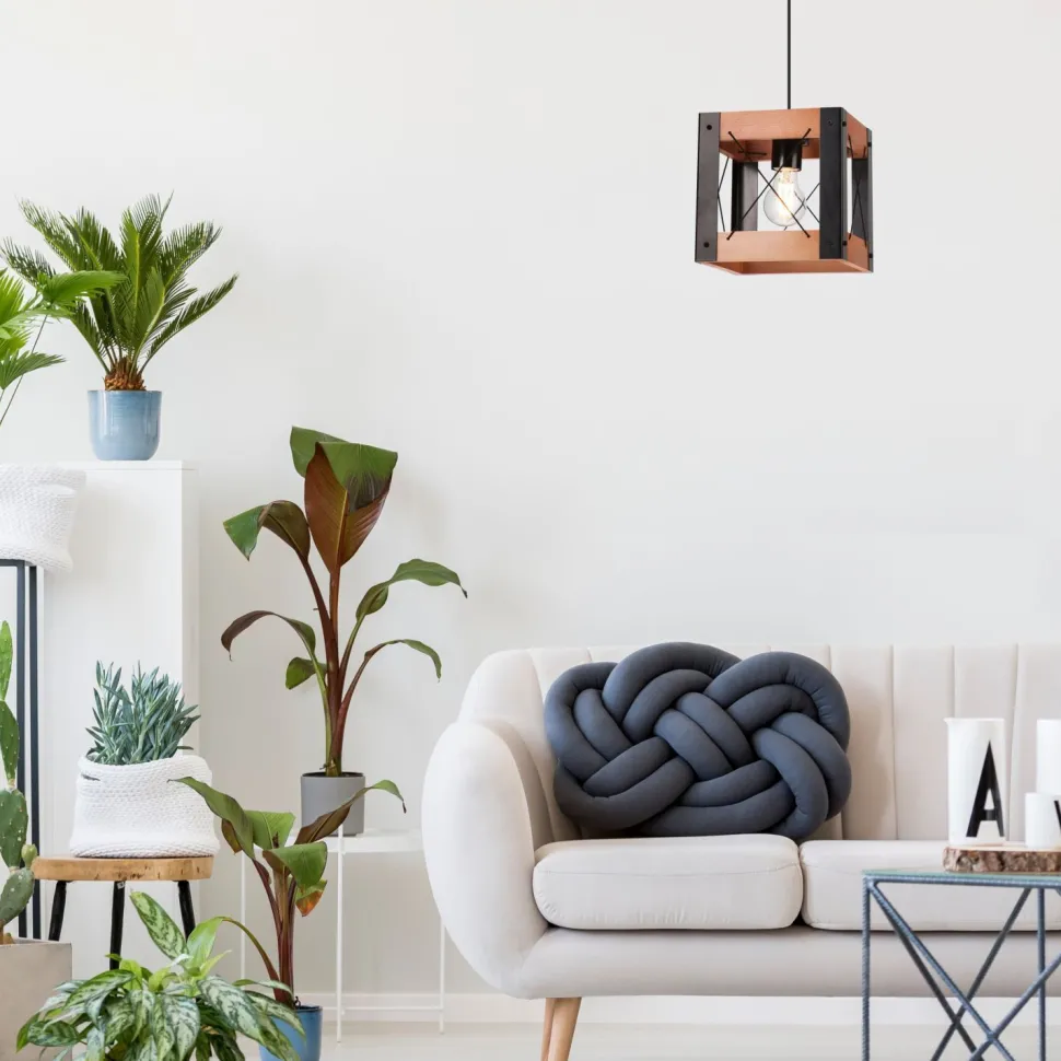 Hängeleuchte Rustikal verstellbar E27 Metall Holz Schwarz