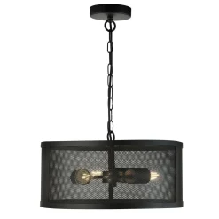 Hängeleuchte Schwarz Ø 45 cm aus Mesh Metall 3x E27 Retro