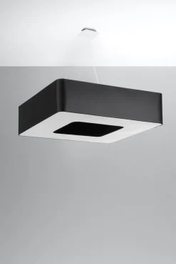 Hängeleuchte Schwarz 80 cm breit Stoff 8x E27 eckig