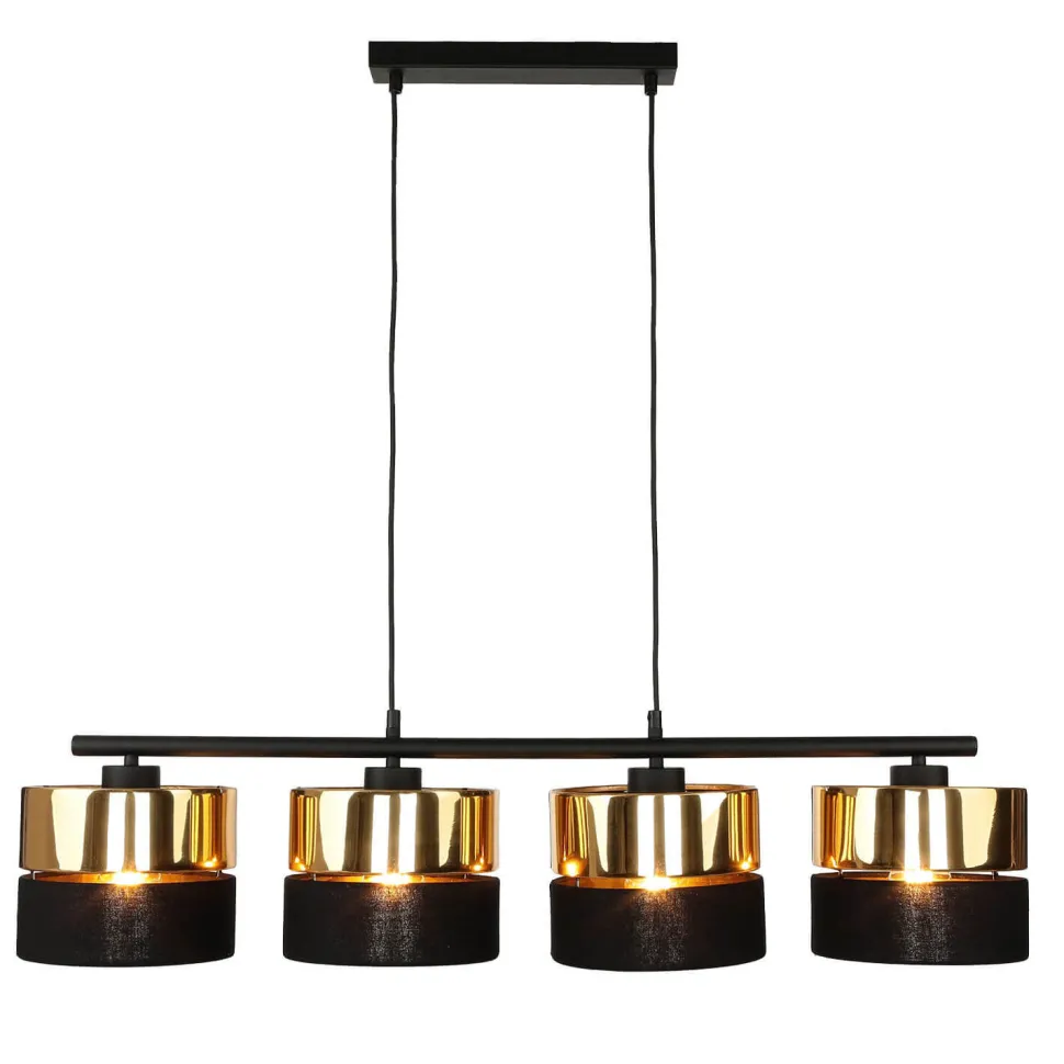 Hängeleuchte Schwarz Gold verstellbar Metall Stoff E27