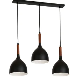 Hängeleuchte Schwarz Metall Holz länglich