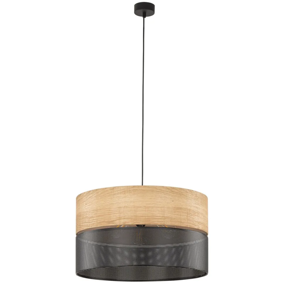 Hängeleuchte Schwarz Natur Ø 50 cm verstellbar 3x E27 Modern