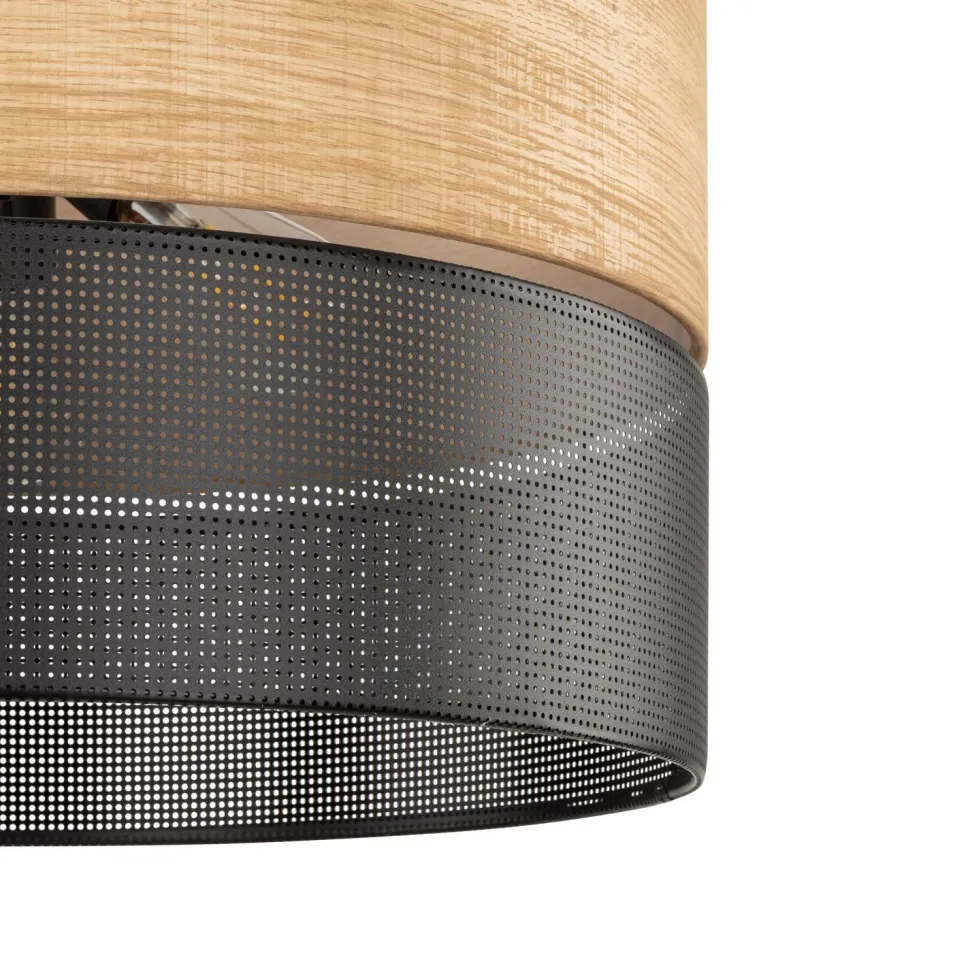 Hängeleuchte Schwarz Natur Ø 50 cm verstellbar 3x E27 Modern