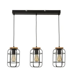 Hängeleuchte Schwarz Natur 3-flammig E27 Metall Holz