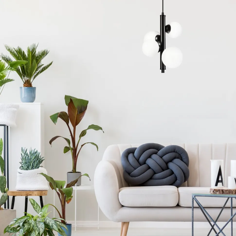 Hängeleuchte Schwarz Weiß Kugelschirme 4x E27 Glas Metall