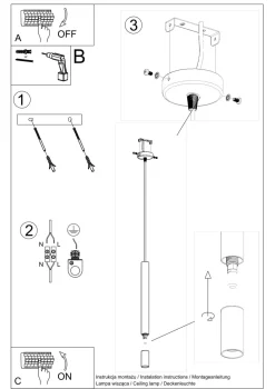 Hängeleuchte Schwarz Zylinder Ø 4 cm schmal Metall Glas