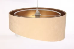 Hängeleuchte Stoff Beige Gold E27 rund Ø 50 cm Velours Optik