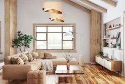 Hängeleuchte Stoff Beige Gold E27 rund Ø 50 cm Velours Optik