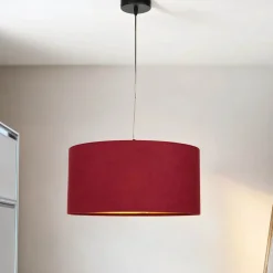 Hängeleuchte Stoff Ø40cm Rot Gold Retro Esstisch