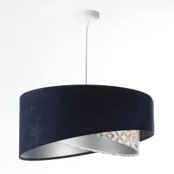 Hängeleuchte Stoff D: 50 cm Velours Optik Blau Beige Silber