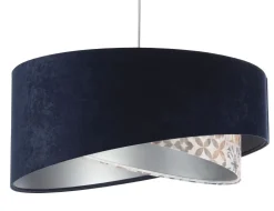 Hängeleuchte Stoff D: 50 cm Velours Optik Blau Beige Silber