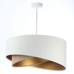 Hängeleuchte Stoff E27 rund Ø 50 cm in Weiß Beige Gold