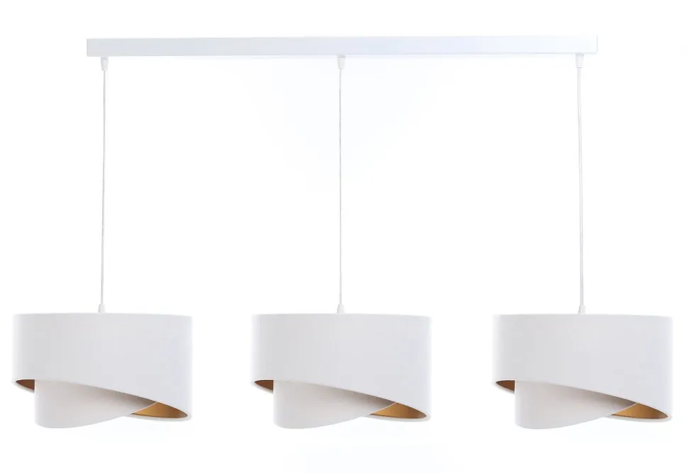 Hängeleuchte Stoff 3-flammig Weiß Gold E27 Velours Optik