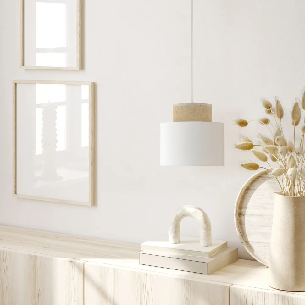 Hängeleuchte Stoff Jute E27 Ø 20 cm H: max. 160 cm Weiß Natur