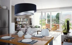 Hängeleuchte Stoff Schirm Ø 50 cm E27 in Blau Weiß Silber