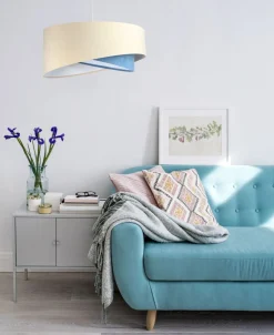 Hängeleuchte Stoff Velours Optik rund Ø 50 cm E27 Creme Blau