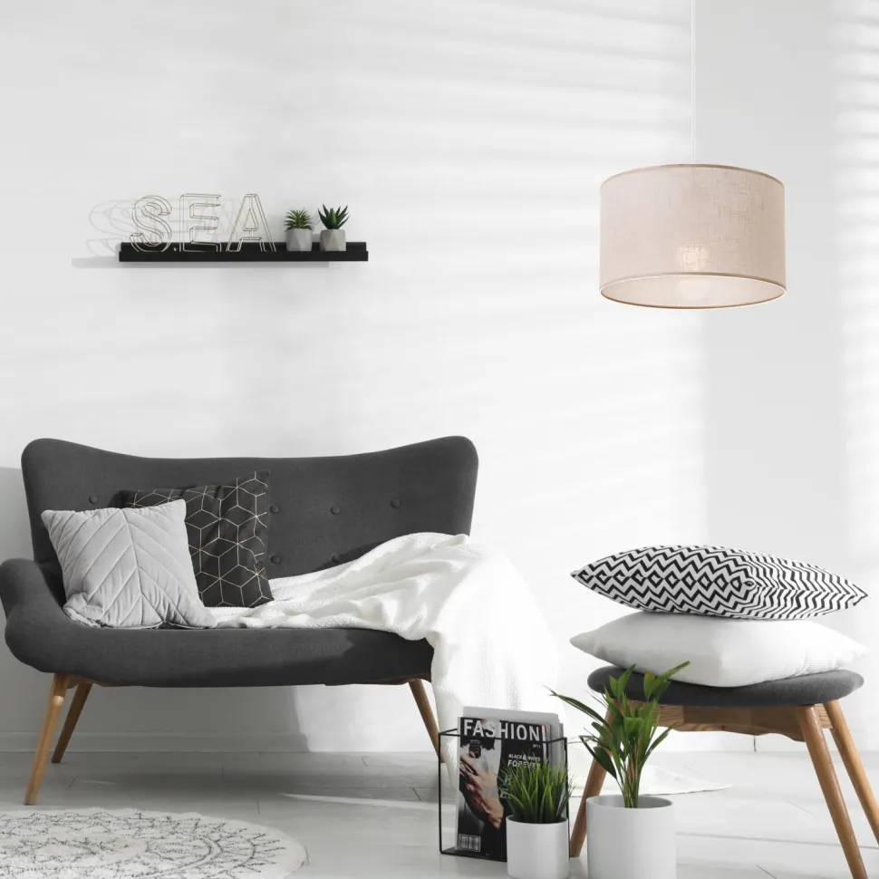 Hängeleuchte Stoffschirm Ø 35 cm Beige verstellbar E27