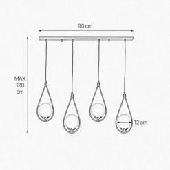 Hängeleuchte verstellbar Echt-Messing Glas 4-flammig E14