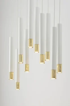 Hängeleuchte Weiß Gold Modern Metall groß 10 Pendel