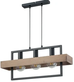 Holz Hängelampe Metall Schwarz E27 61 cm länglich