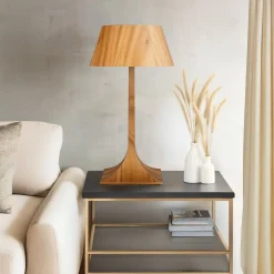 Holz Tischlampe Modern Holz 53 cm Teak Furnier E27