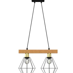 Industrie Pendelleuchte Metall Holz Schwarz E27 L:46 cm