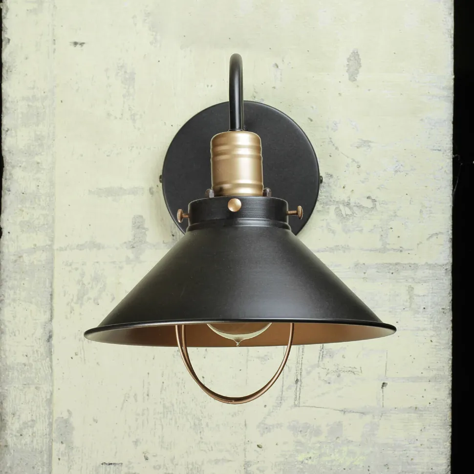 Industrie Wandlampe Schwarz Kupfer E27 T:40cm LOFT