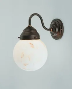 Jugendstil Wandlampe Messing Glas Marmor E27 blendarm
