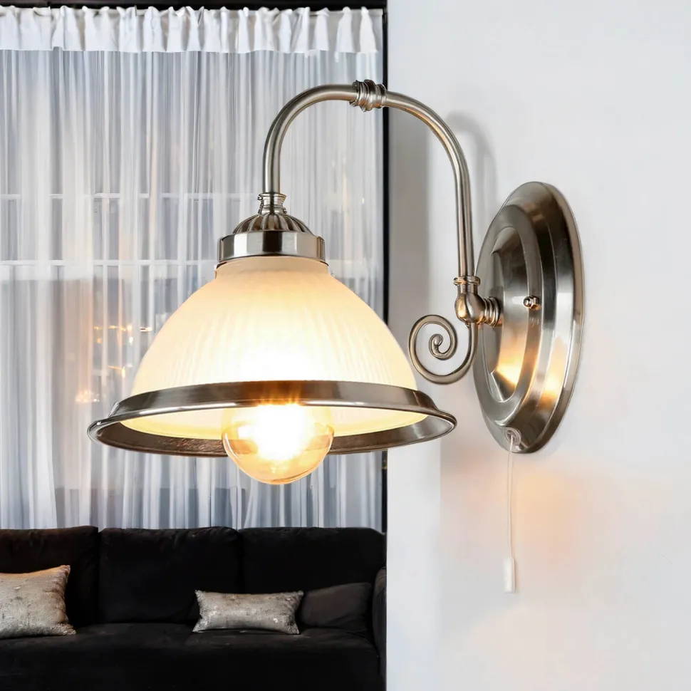 Jugendstil Wandleuchte E27 mit Glasschirm Silbern