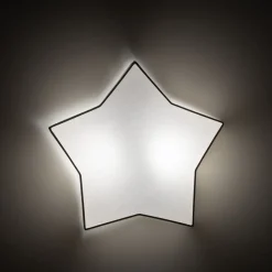 Kinderzimmerleuchte Leinen 45 cm lang Stern Weiß Beige 2x E27