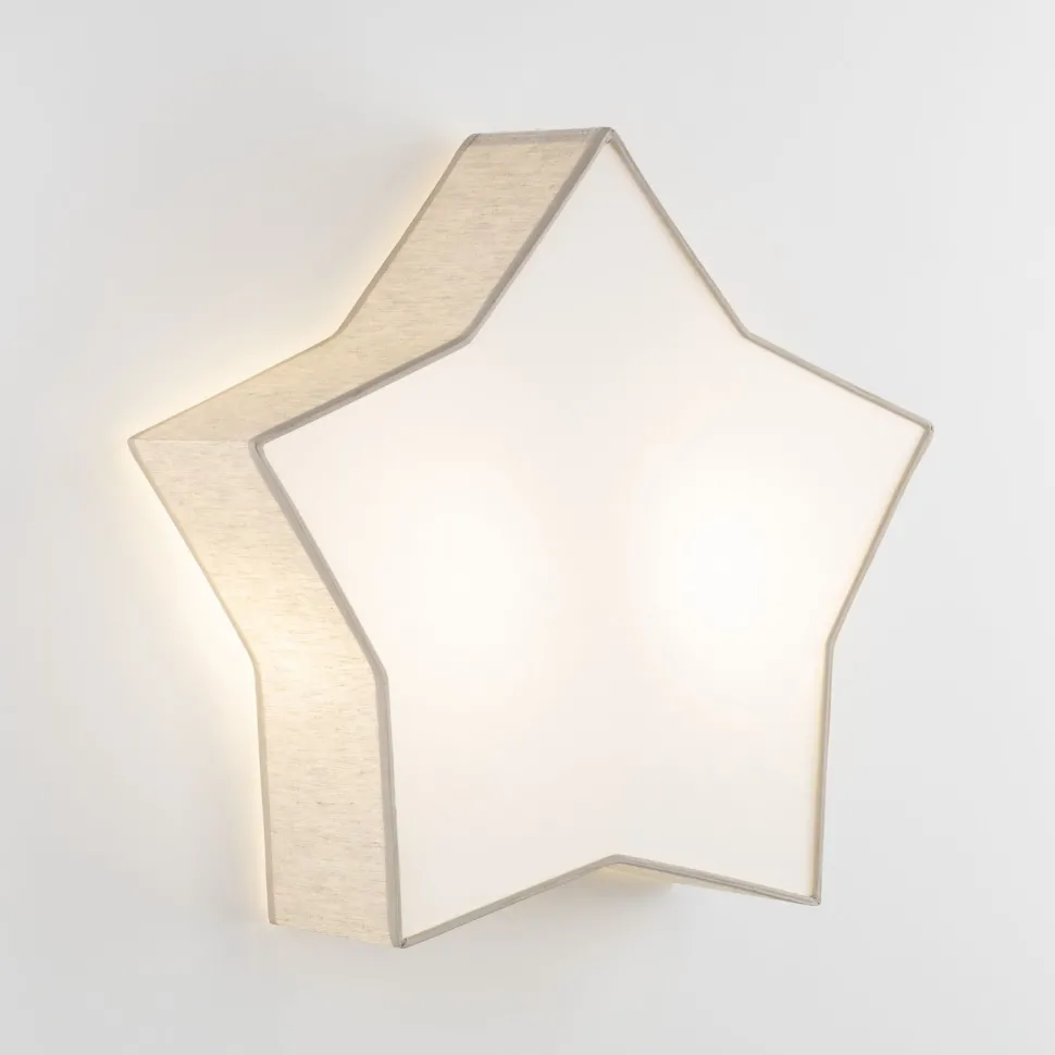 Kinderzimmerleuchte Leinen 45 cm lang Stern Weiß Beige 2x E27