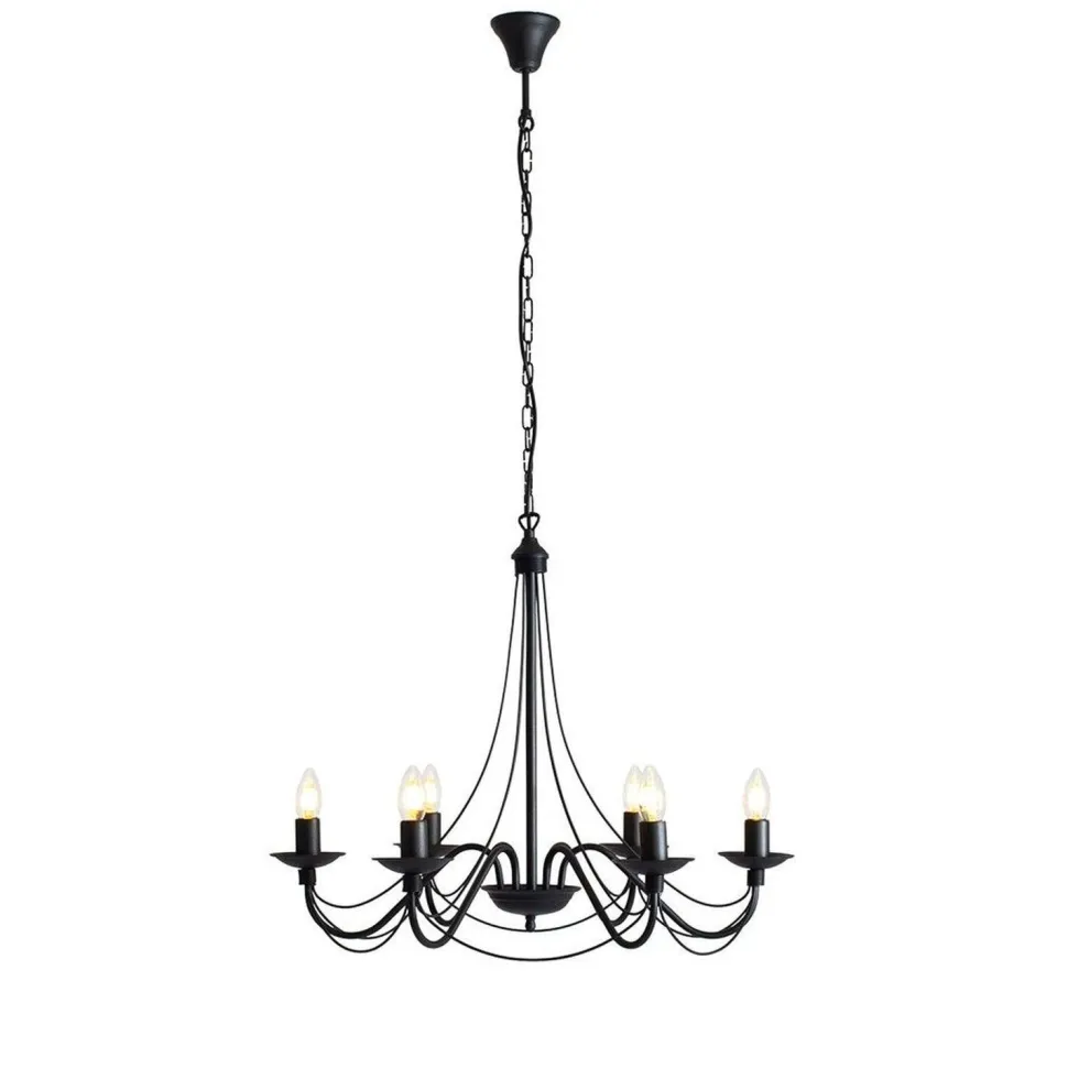 Klassischer Kronleuchter Schwarz Metall 6-flammig Kerzen