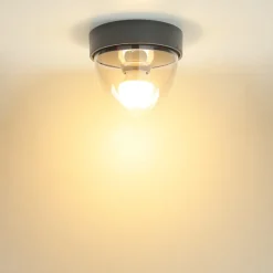 Kleine Deckenlampe Bad Ø18cm rund Grau IP44 E27