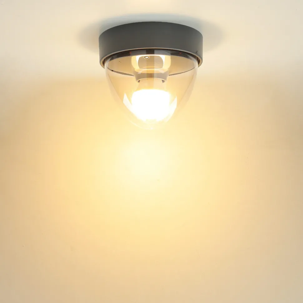 Kleine Deckenlampe Bad Ø18cm rund Grau IP44 E27