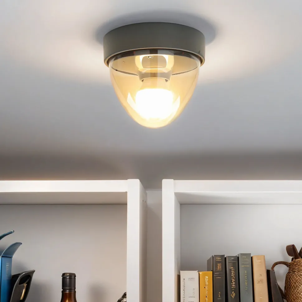 Kleine Deckenlampe Bad Ø18cm rund Grau IP44 E27